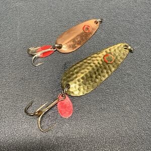 Vintage Fishing Lure Les Davis “HOTROD” Spoon Lure Gold And Copper Lot Of 2
